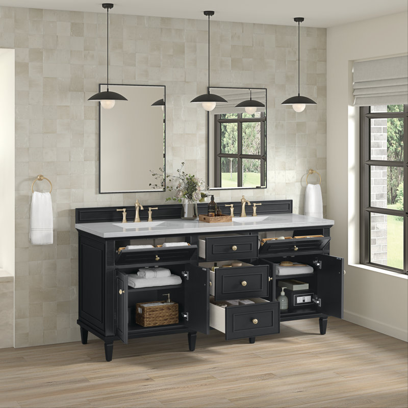 Lorelai 72'' W Double Vanity, Black Onyx, Carrara White, 8" Widespread