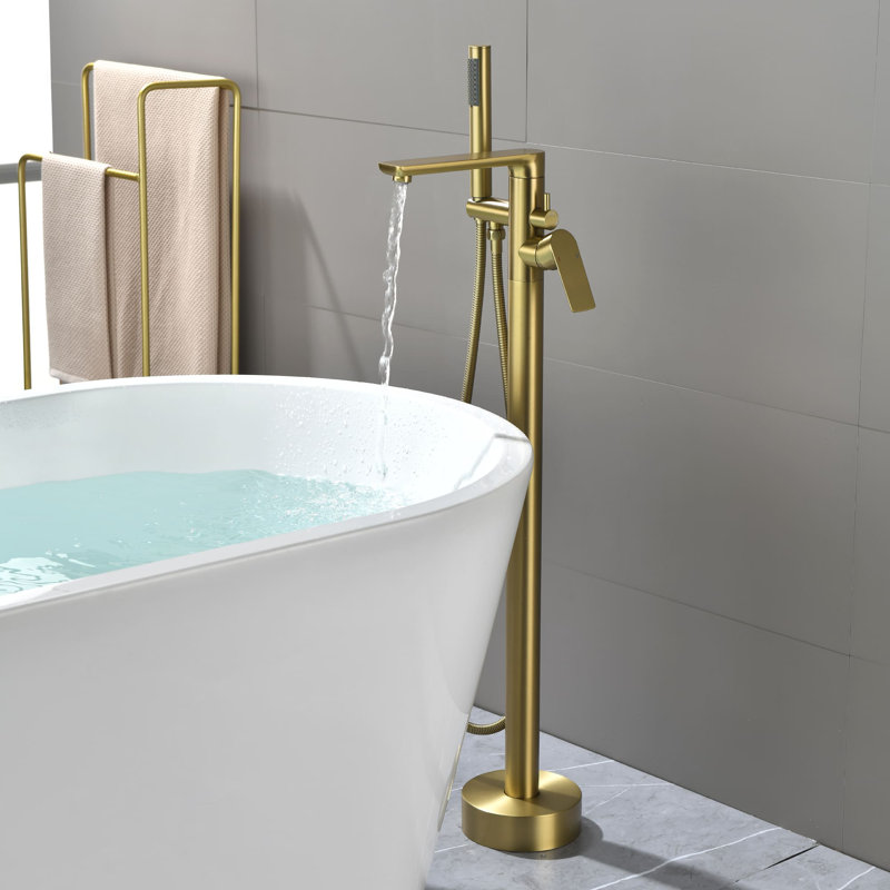 2 Handle Floor Clawfoot Tub Faucet with Diverter, Brushed Gold