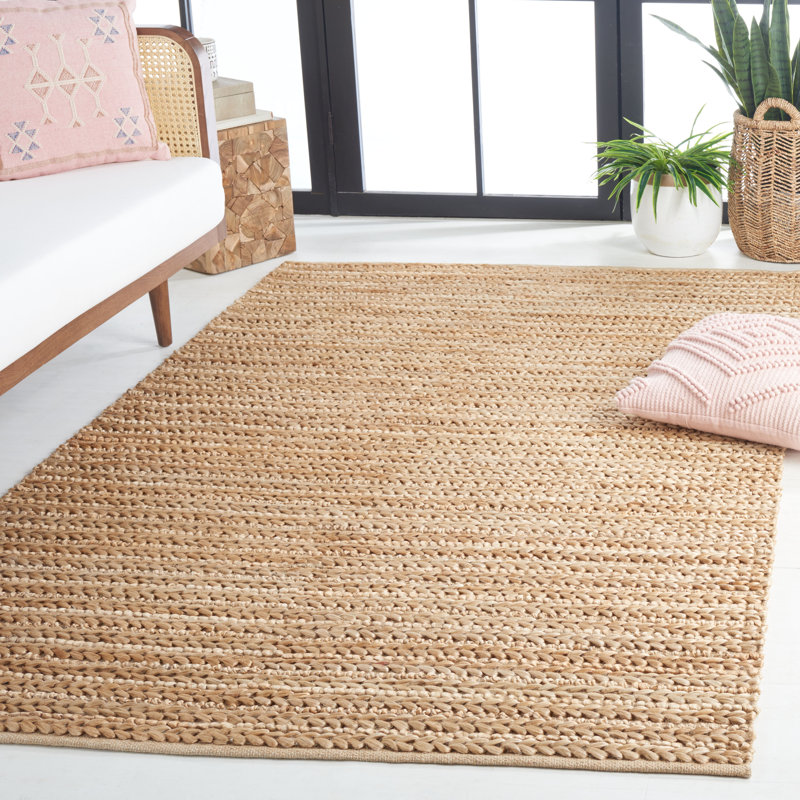 Tapis ivoire / naturel / brun en jute de coton tissé à la main Kazuhito, Rectangle 5 pi x 8 pi