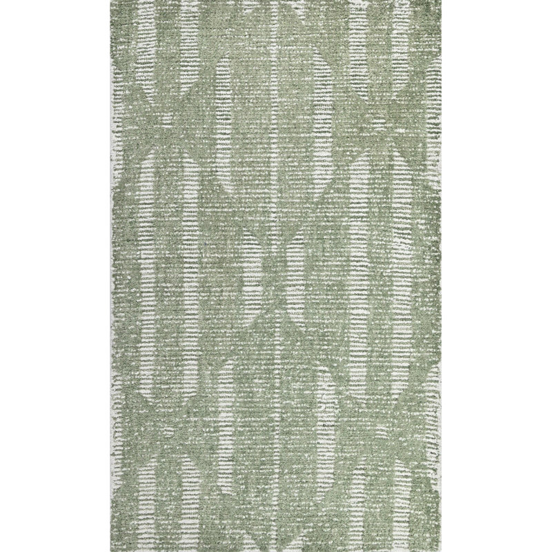 Hazen Hand Tufted Wool Geometric Area Rug in Green, Rectangle 3' x 5'