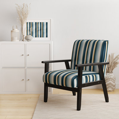 Fauteuil décoratif moderne et contemporain bleu et blanc à rayures fines