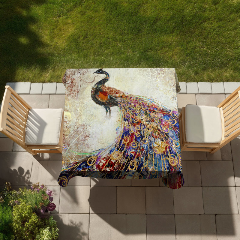 Majestic Peacock - Orange Tablecloth for Indoor Outdoor Decor