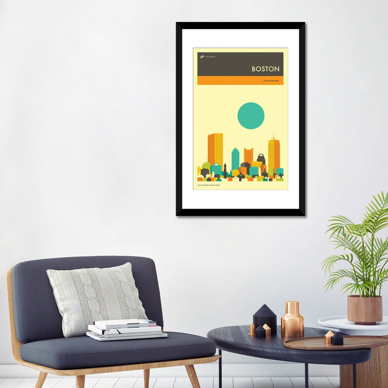« boston horizon ii », impression sur toile, H 24 po x l 16 po x P 1 po, Papier d'art encadré noir, Blanc