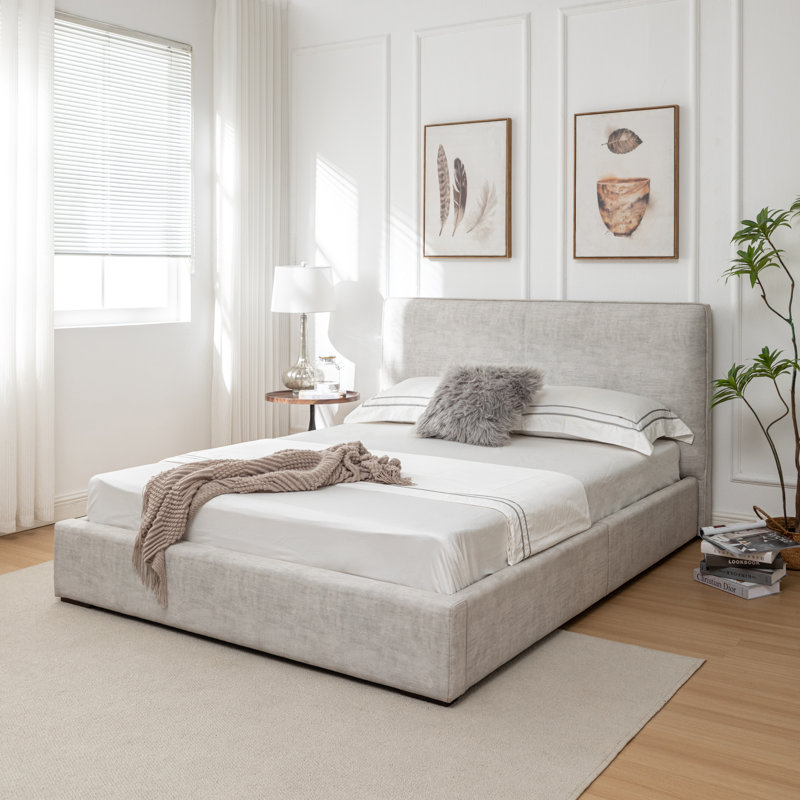 Upholstered Bed - Queen Size, Gray