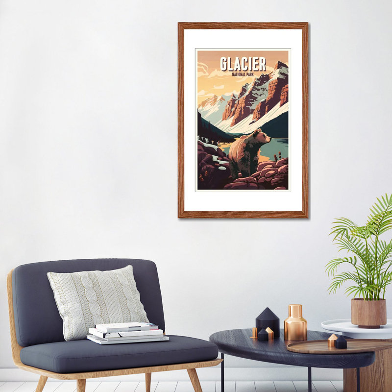 Parc national de Glacier, H 32 po x l 24 po x P 1 po, Blanc, Papier avec cadre en bois Classic