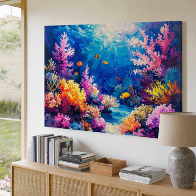 Vibrant Coral Reef Canvasbold Painterly Underwater Scene Canvas Wall Art Ready To Hang Gallery Wrapped Home Decor Modern Design Decor