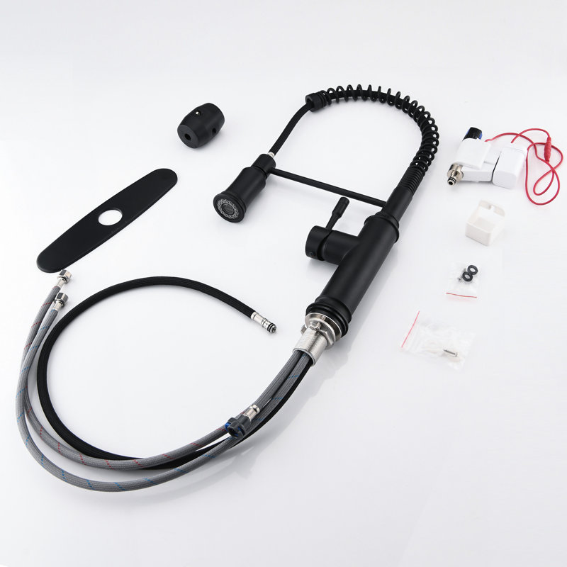 Robinet de cuisine tactile avec tirette - Finition noir mat en acier inoxydable, buse rotative à 360 ° pour une pratique de nettoyage complète de l'évier, qualité anti-rouille et anti-rouille, débit de température d'eau simple