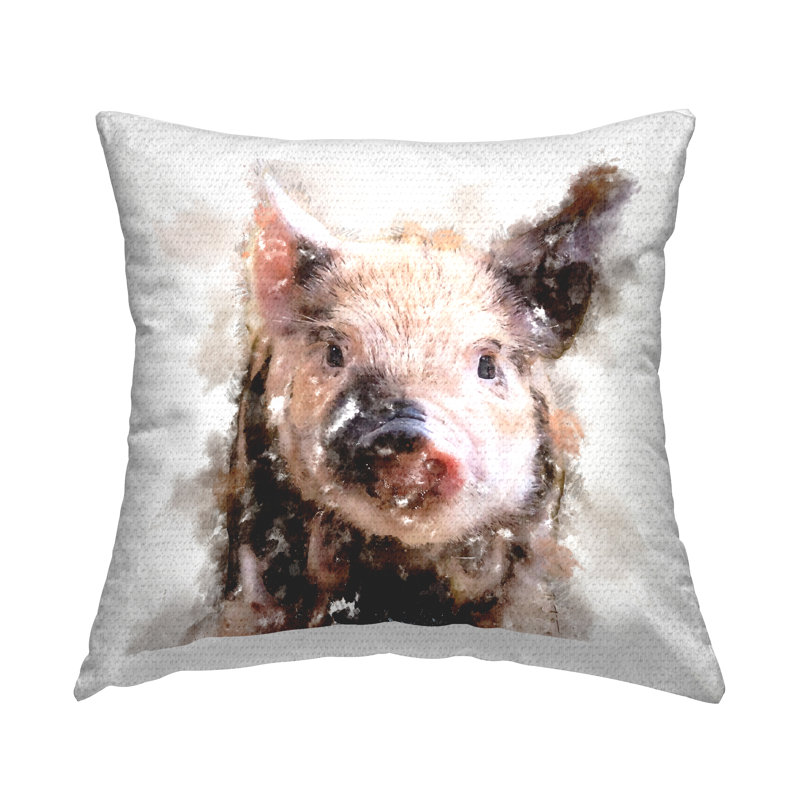 Coussin d'extérieur à imprimé abstrait cochon de ferme par Kim Curationa