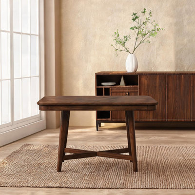 Cherry-Finished Dining Table for Small Spaces, Solid Wood Rectangular Design with Four Legs