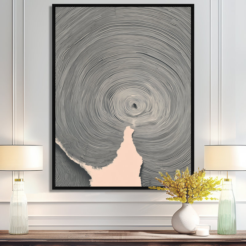 Spirale gris Rift sur glissade sur bois - art mural minimaliste sur toile, art mural encadré gris minimaliste, Cadre flottant