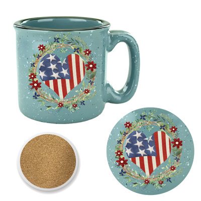 Ensemble de grandes tasses et sous-verres 15 oz Patriotic Heart