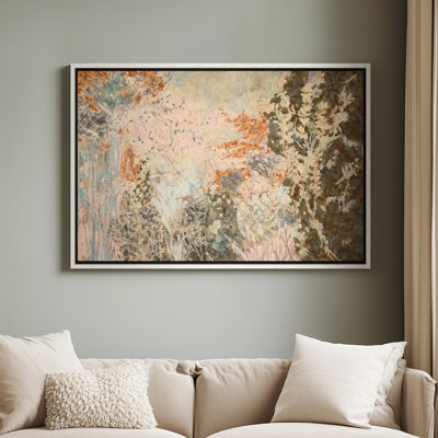 Art mural encadré - Formes botaniques abstraites expressives avec des accents terreux et pastel - 16 po x 24 po, 24 po x 36 po