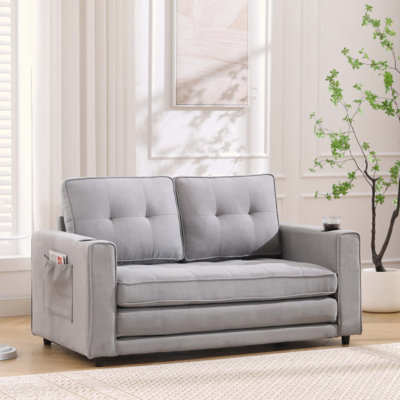3-In-1 Upholstered Futon Sofa Convertible Sofa Bed,Foldable Tufted Loveseat With Pull Out Sleeper Couch Bed,Folding Mattres Love Seat Daybed W/Side Po by Tech Cube
