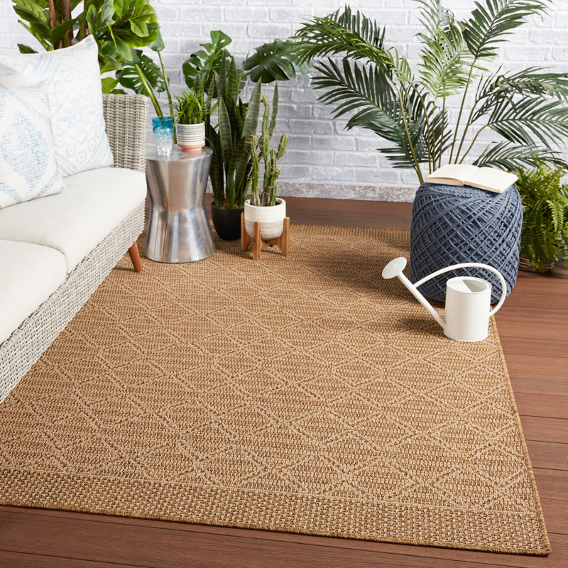 Tapis intérieur / extérieur brun clair Lekeya, Rectangle 9 pi x 12 pi