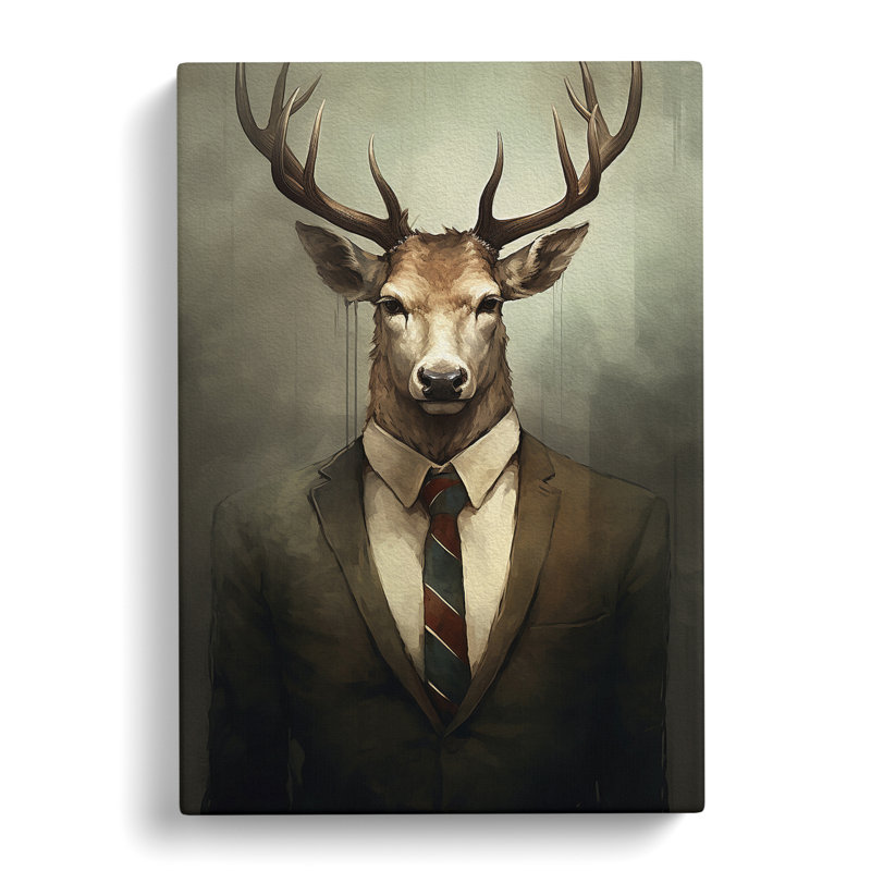 Stag Minimalism Art - Wrapped Canvas, 76cm H x 50cm W x 3cm D