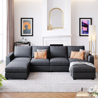 130.7" W Tuxedo Arm Sofa Chaise with Ottoman,sectional couch,sofas,couches