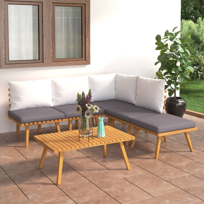 Damita 4 Piece Lounge Chair with Cushions, Corner + 3x Middle + Footrest + Table