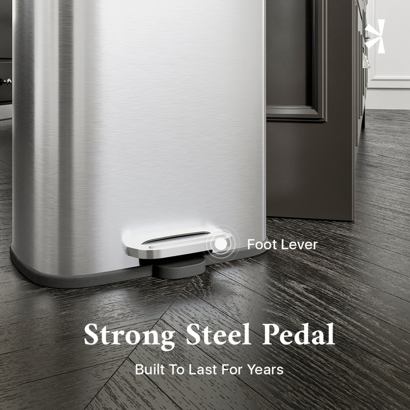 Totti 1.3 Gallon Matte Stainless Steel Step-On Trash Can