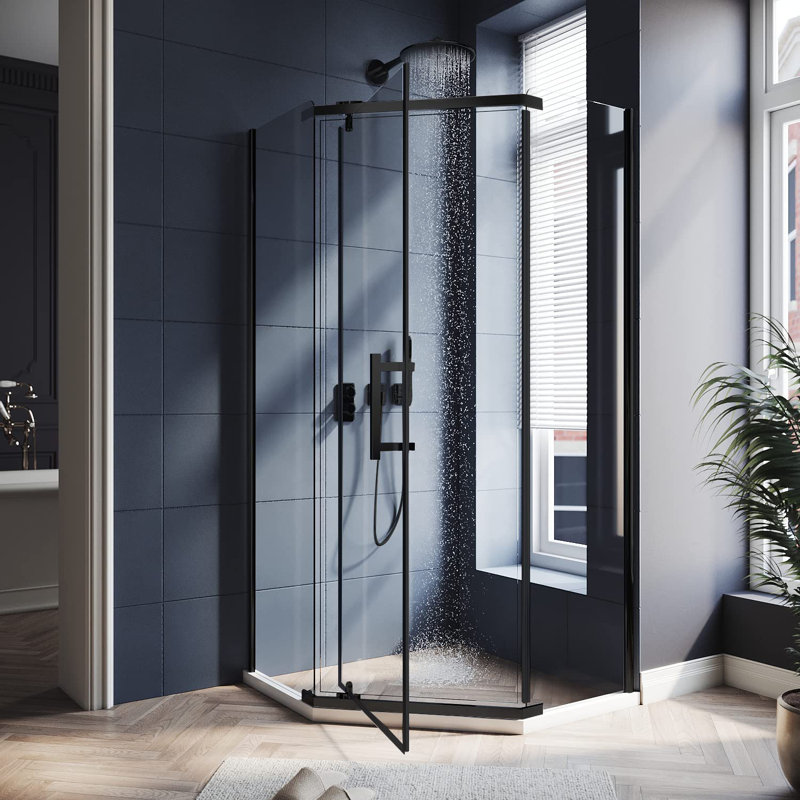 36.5" W x 36.5" D x 72" H Semi-Frameless Neo-Angle Door Opening Shower Enclosure, Black