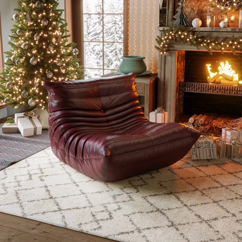 Microfiber Leather Standard Bean Bag Chair and Lounger, Burgundy Faux Leather, 36.12" X 28,33" X 40.15"