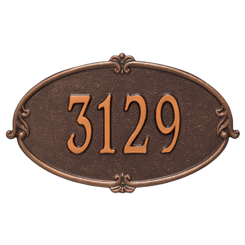 Plaque d'adresse murale standard personnalisée 1 ligne Monte Carlo, Cuivre antique, Oui