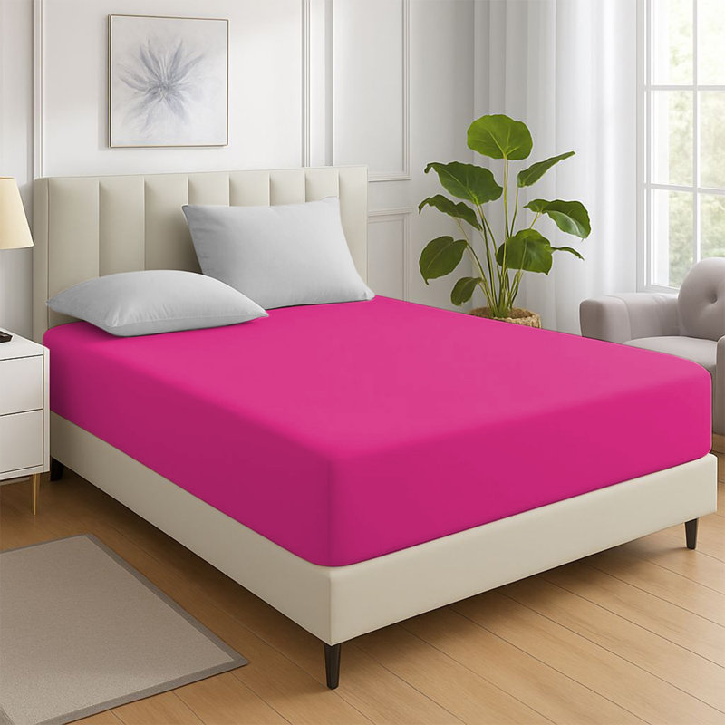 200 Thread Count Microfiber Deep Fitted Bed Sheet – 25cm Pocket, Super King (6'), Hot Pink