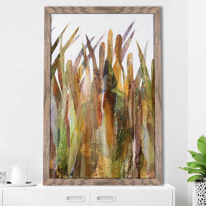 Quenouilles II - Peinture, Cadre taupe délavé, H 39,5 po x l 27,5 po x P 0,75 po