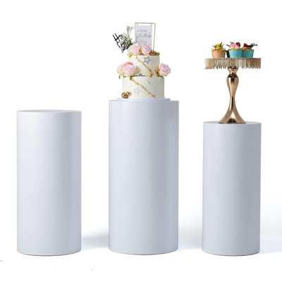 3 socles cylindriques pour décoration de fêtes, piliers de socle cannelés en métal pour décor de fête d'anniversaire de mariage, blanc