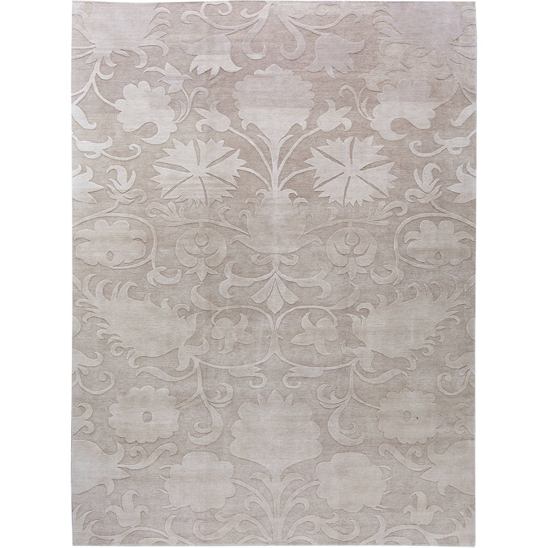 Tapis gris en marbre noué à la main 9 pi x 12 pi
