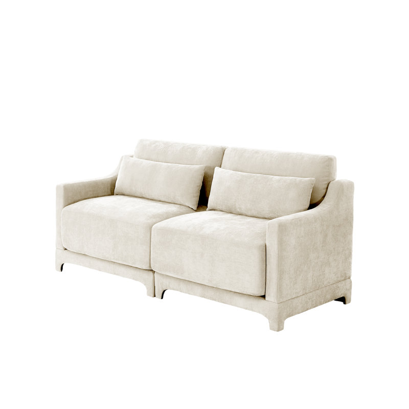 73.2" Chenille Upholstered Pillow-Top Arm Sofa Couch, 2, Beige