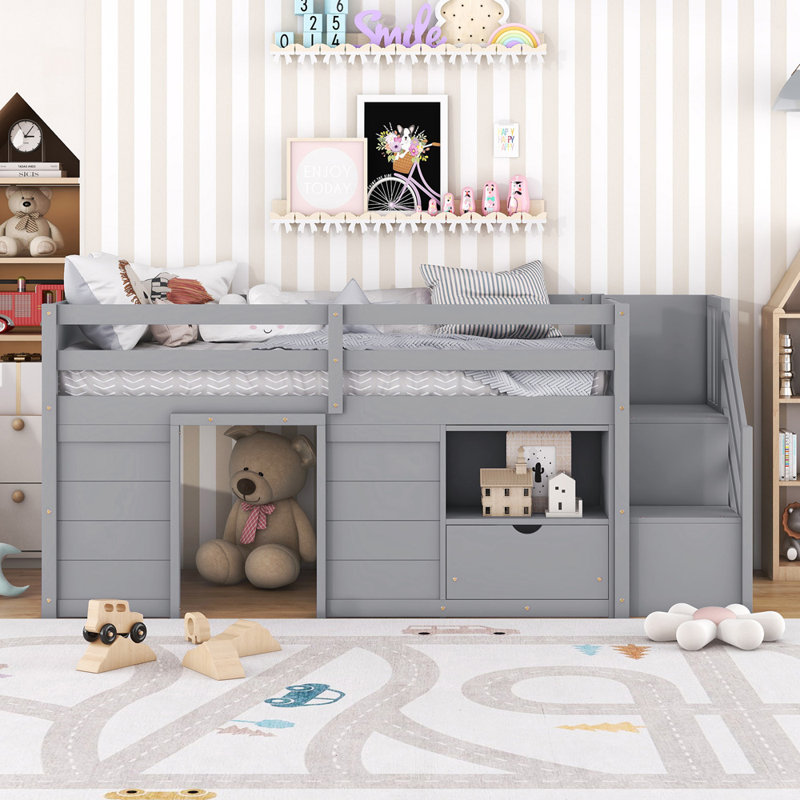 Janiene Twin 40.5'' Bed Frame, Gray