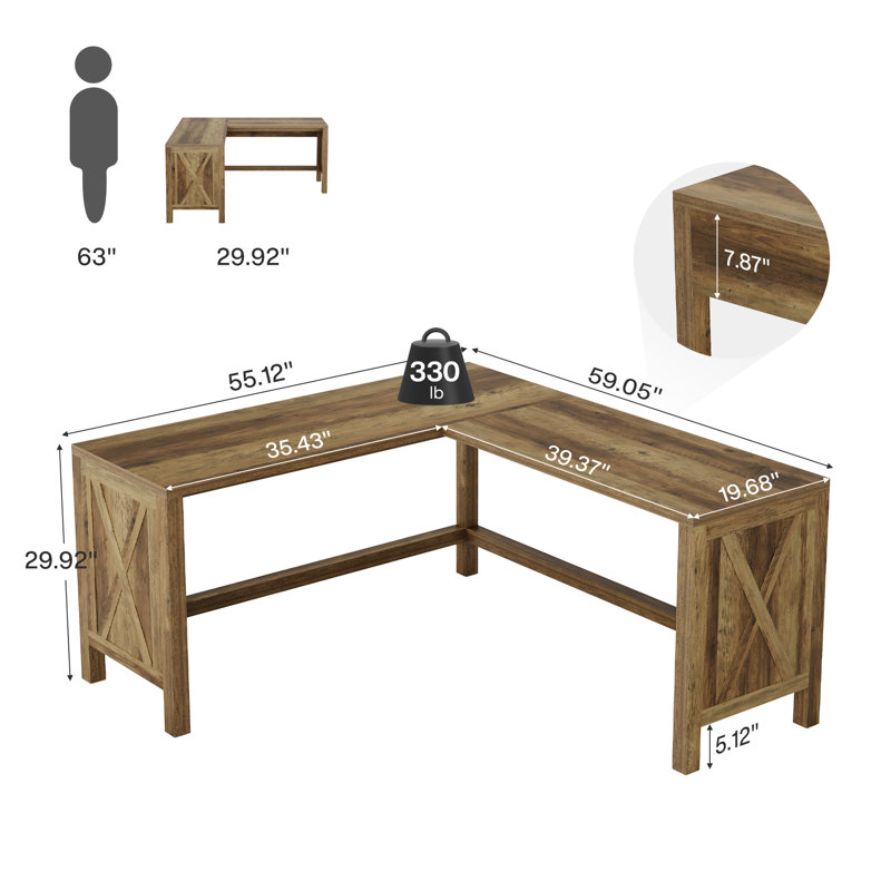 L-Shaped Computer Desk, Rustic Executive Office Table Workstation