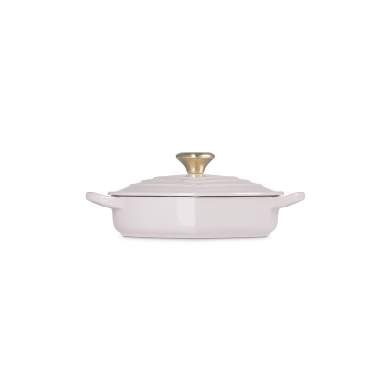Le Creuset Cast Iron Traditional Heart Dish 1.25 Qt Peche Light Gold Heart Knob, Pink