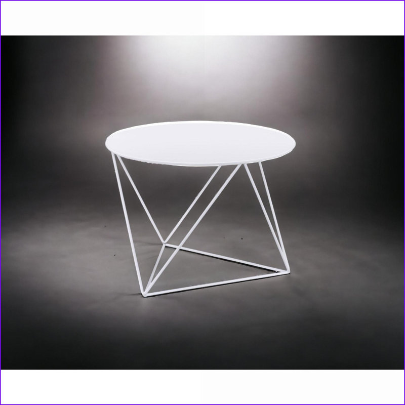 Table basse blanche en métal pour le salon, table d'appoint utilitaire légère avec plateau rond et amp; Pieds triangulaires