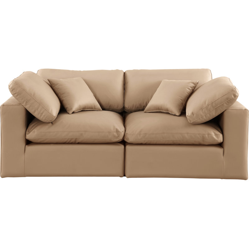 Canapé modulaire 80 po à accoudoirs carrés en similicuir, Cuir brun clair végétalien