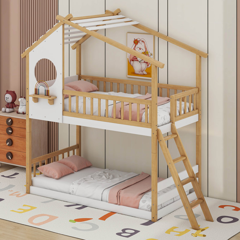 Kids Twin Over Twin Bunk Bed, Natural/White