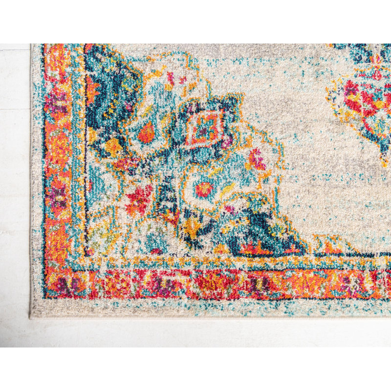 Tapis abstrait ivoire / orange Galyean, Rectangle 9 pi x 12 pi 2 po