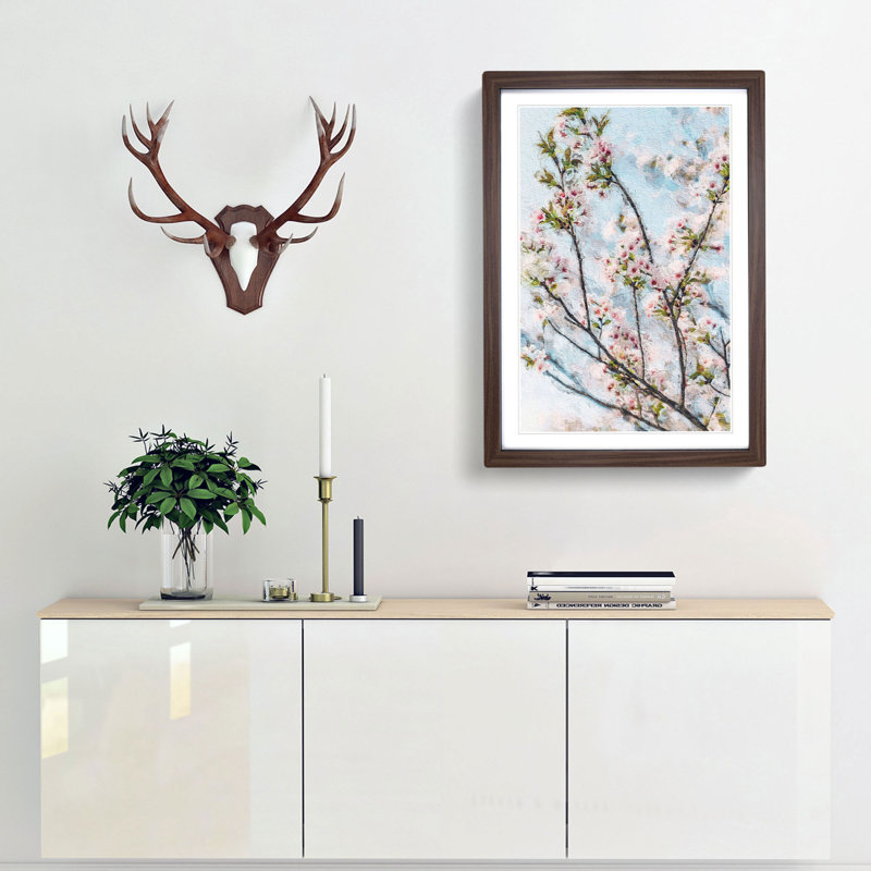 Cherry Blossom Tree in Abstract - Picture Frame Painting Print, 36cm H x 27cm W x 2cm D, Walnut Framed