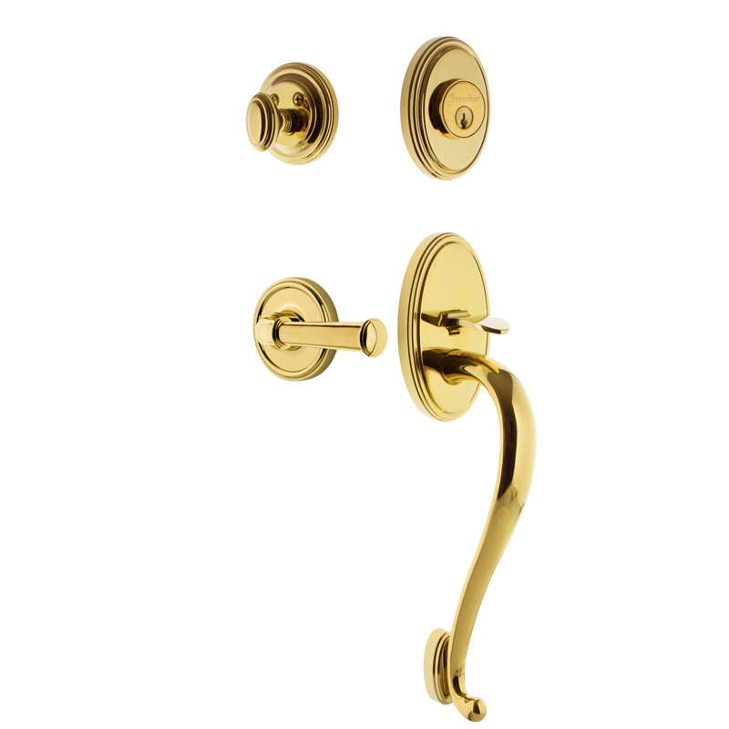Ensemble de poignées Georgetown avec pêne dormant à cylindre simple et poignée en S avec levier Georgetown, Laiton intemporel