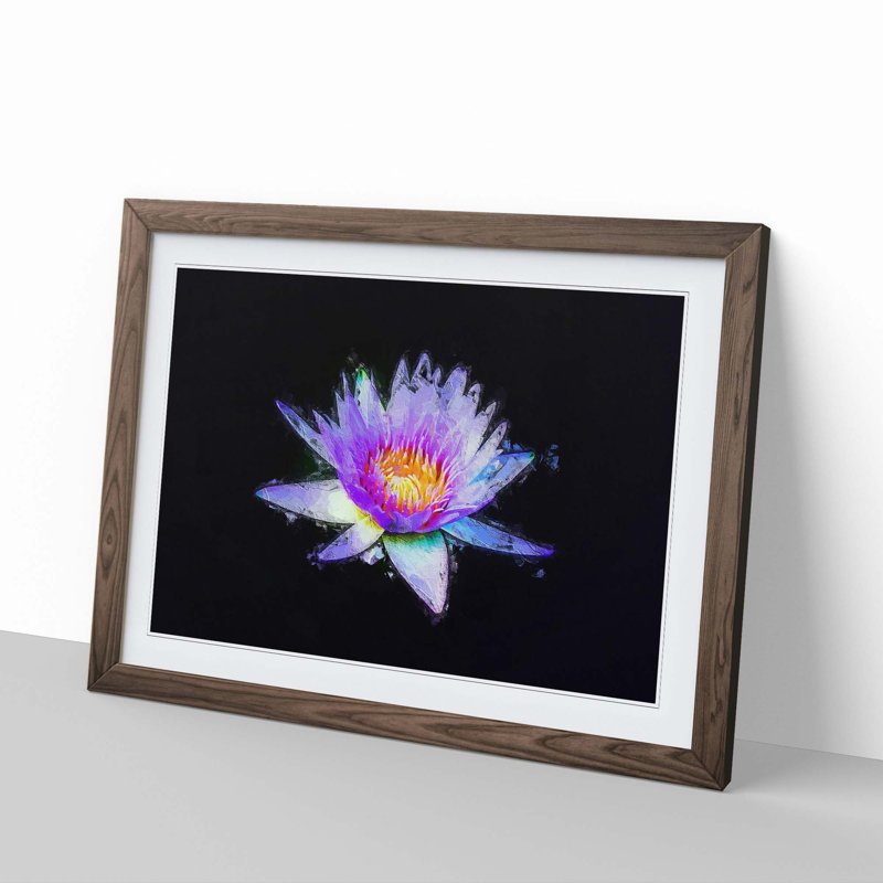 Violet Water Lily - Picture Frame Painting Print, Walnut Framed, 48cm H x 65cm W x 2cm D