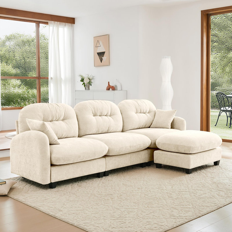 Canapé modulaire en L modulaire avec repose-pieds, Chenille beige