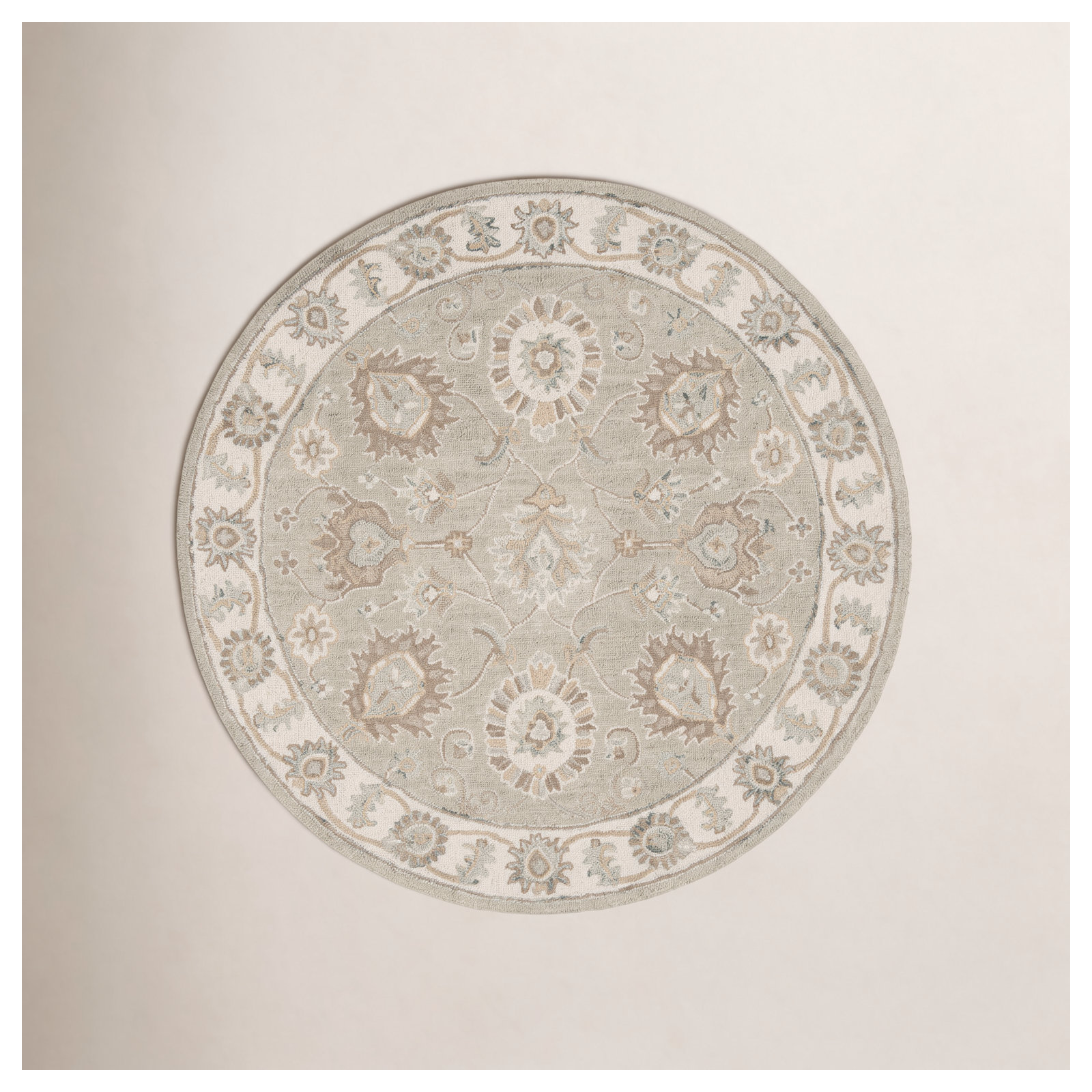 Desmondia Oriental Handmade Tufted Wool Area Rug in Sage/Ivory, Round 6'
