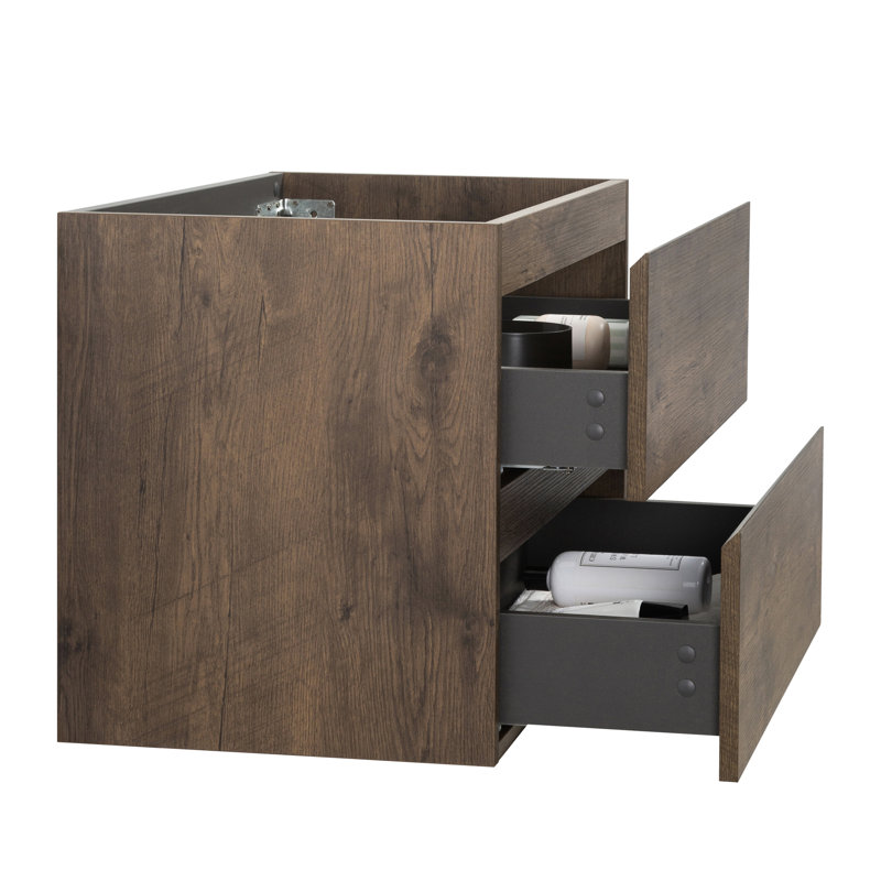 Armoire murale couleur noyer sans vasque - 24W-105, 2 tiroirs, pré-assemblée, silencieuse, gracieuse fixation murale 24W-105, noyer, lavabo, tiroir spacieux, design chic