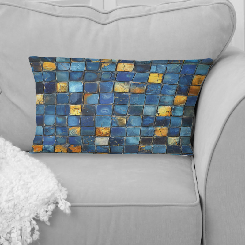 Blue Yellow  Modern Mosaic Tiles II - Modern Lumbar Pillow