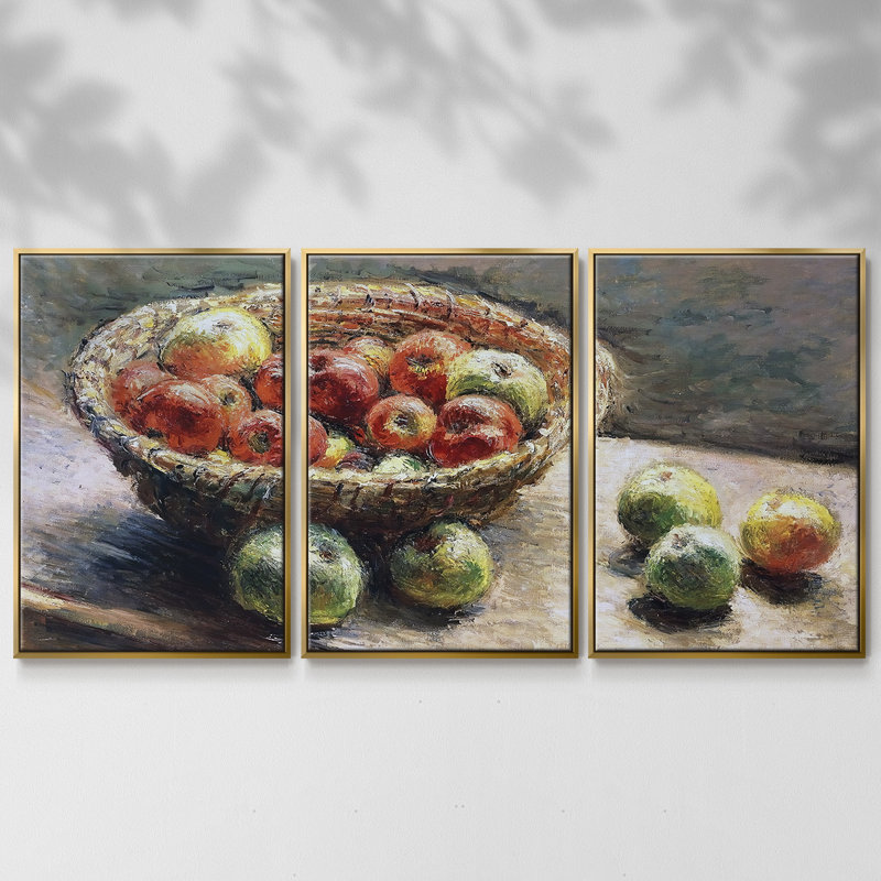 Assiette aux pommes, 1880, 3 pièces, H 24 po x l 48 po x P 2 po, Or