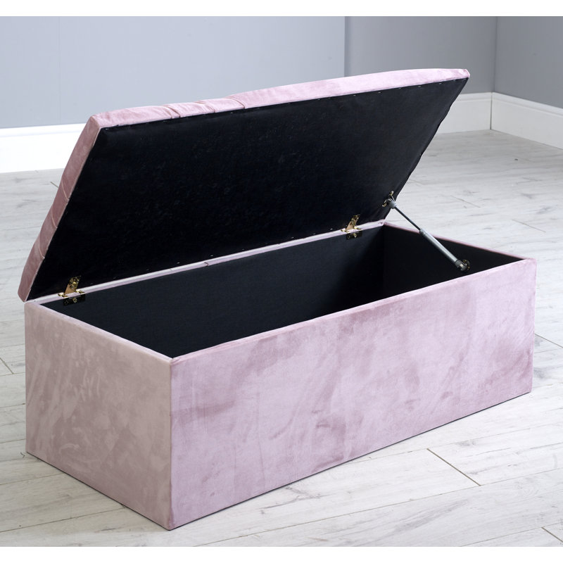 Londyn 102cm Wide Faux Leather Rectangle Solid Colour Ottoman with Storage, Pink