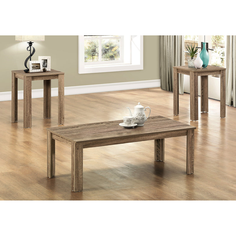 Ensemble de table de salon: 3 pièces, table basse et 2 tables de bout, stratifié brun, table d'appoint 3 pièces moderne taupe: finition simple