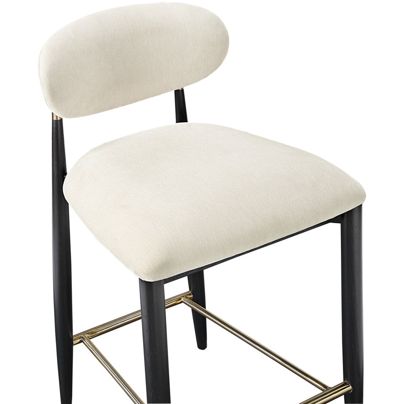 Tabouret en tissu Riccio, Tissu de polyester beige, Brossé, Noir