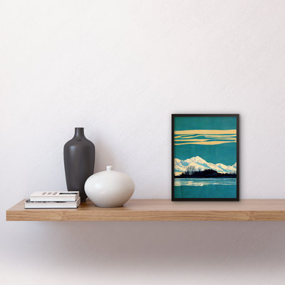 Winter Lakeside Landscape Snowy Mountains - Single Picture Frame Print