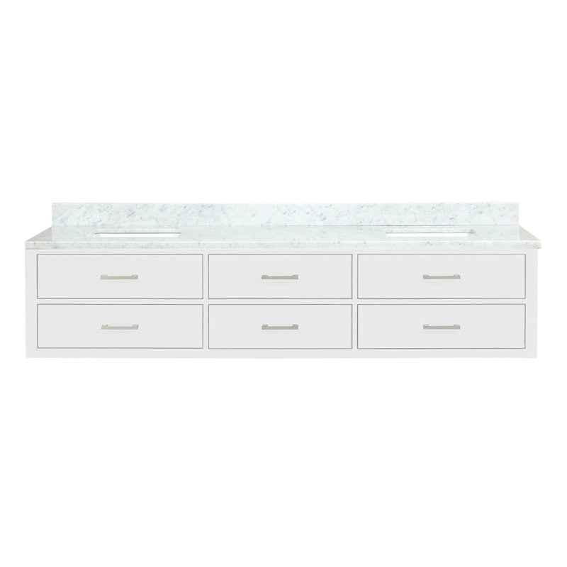Meuble-lavabo double blanc 84 po X P 22 po D, avec plateau en marbre de Carrare, Blanc